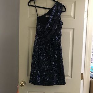 Calvin Klein navy Sequin one shoulder dress 8